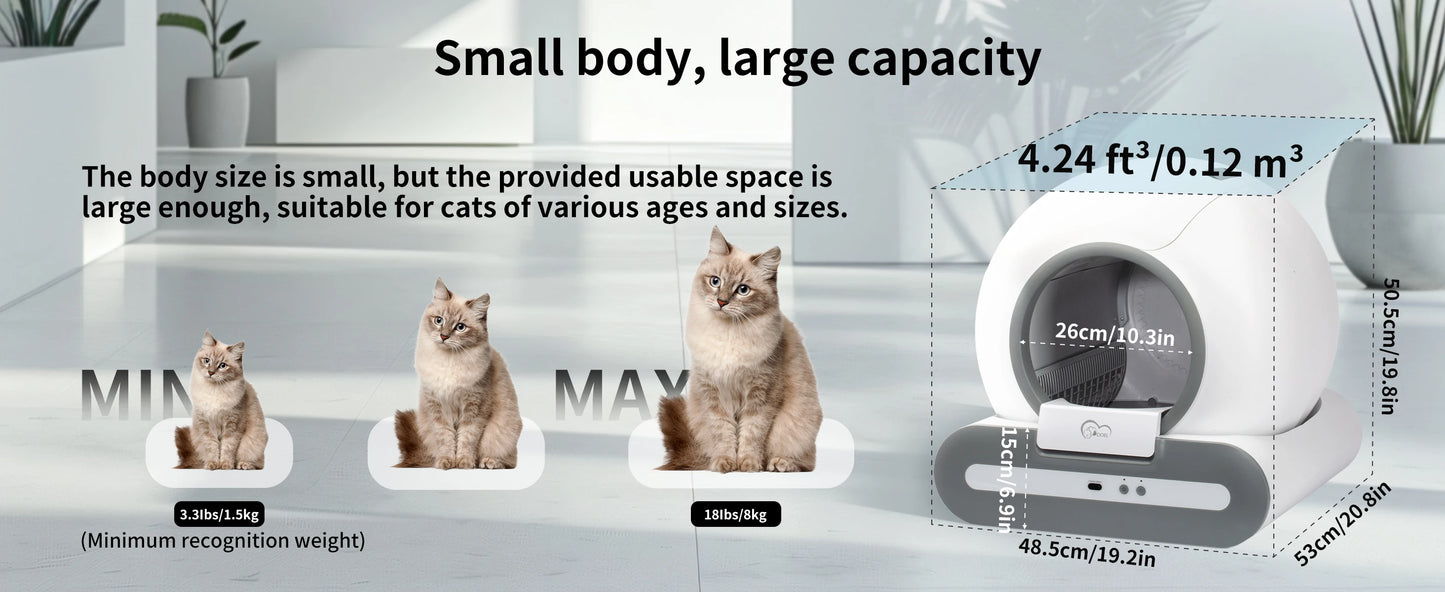 Litière Automatique Intelligente DOEL pour Chat – Nettoyage Automatique, Contrôle via Application, Idéale pour Grands Chats