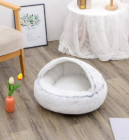 Lit Douillet 2-en-1 pour Chien et Chat – Nid Rond en Peluche pour l’Hiver
