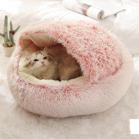 Lit Douillet 2-en-1 pour Chien et Chat – Nid Rond en Peluche pour l’Hiver