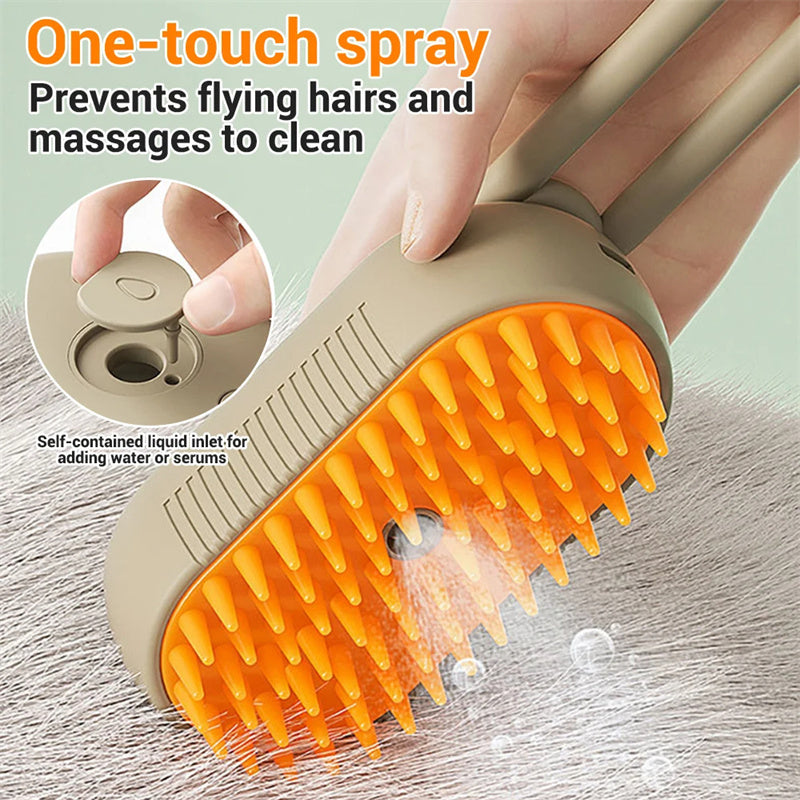 Brosse Vapeur 3-en-1 pour Chat et Chien — Brosse Électrique avec Pulvérisation, Massage, Toilettage et Retrait des Poils