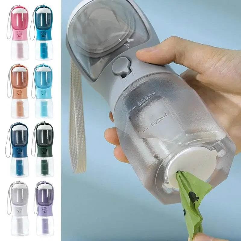 Gourde Multifonction 3-en-1 pour Chien – Eau, Croquettes et Sacs à Déjections – Portable et Pratique