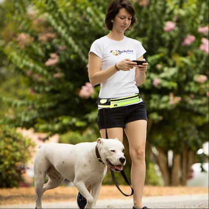 Laisse Mains Libres avec Ceinture pour Chien – Ceinture de Marche et d’Entraînement avec Amortisseur, Poche Téléphone et Porte-Gourde