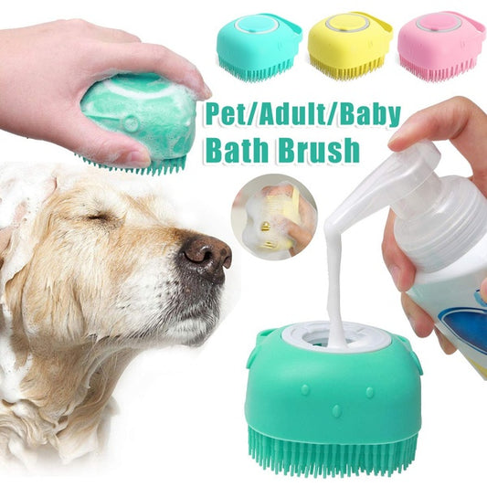 Gant Brosse de Bain en Silicone pour Chiens et Chats – Brosse de Massage Multifonction avec Réservoir de Shampoing
