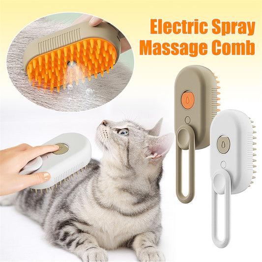 Brosse Vapeur 3-en-1 pour Chat et Chien — Brosse Électrique avec Pulvérisation, Massage, Toilettage et Retrait des Poils