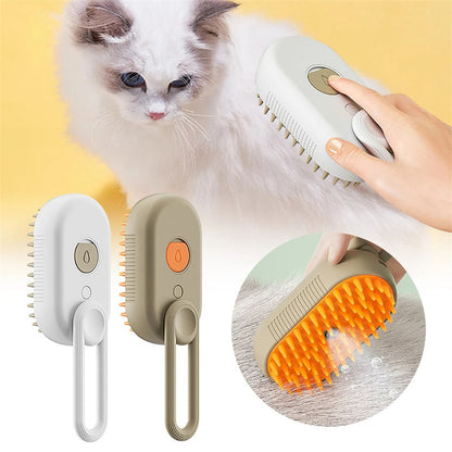 Brosse Vapeur 3-en-1 pour Chat et Chien — Brosse Électrique avec Pulvérisation, Massage, Toilettage et Retrait des Poils