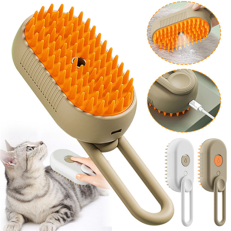 Brosse Vapeur 3-en-1 pour Chat et Chien — Brosse Électrique avec Pulvérisation, Massage, Toilettage et Retrait des Poils