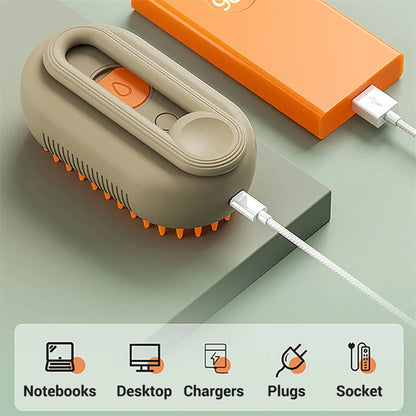 Brosse Vapeur 3-en-1 pour Chat et Chien — Brosse Électrique avec Pulvérisation, Massage, Toilettage et Retrait des Poils