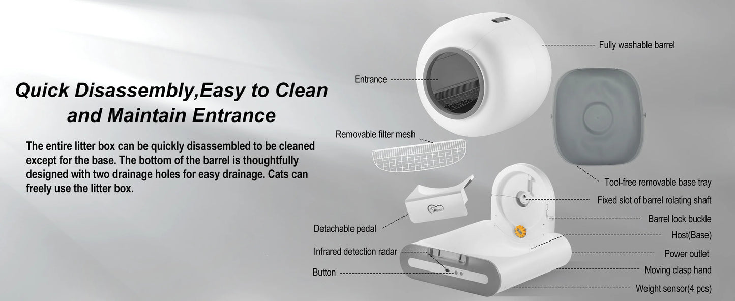 Litière Automatique Intelligente DOEL pour Chat – Nettoyage Automatique, Contrôle via Application, Idéale pour Grands Chats