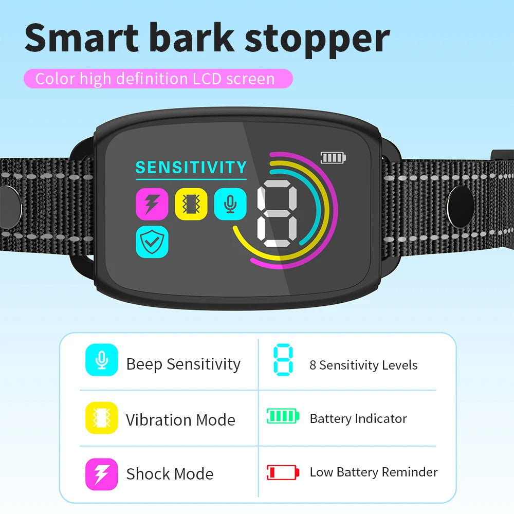 Collier Anti-Aboiement Intelligent pour Chien – Rechargeable, Étanche IP67, Écran HD, Détection AI