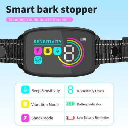 Collier Anti-Aboiement Intelligent pour Chien – Rechargeable, Étanche IP67, Écran HD, Détection AI