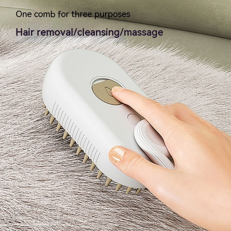 Brosse Vapeur 3-en-1 pour Chat et Chien — Brosse Électrique avec Pulvérisation, Massage, Toilettage et Retrait des Poils