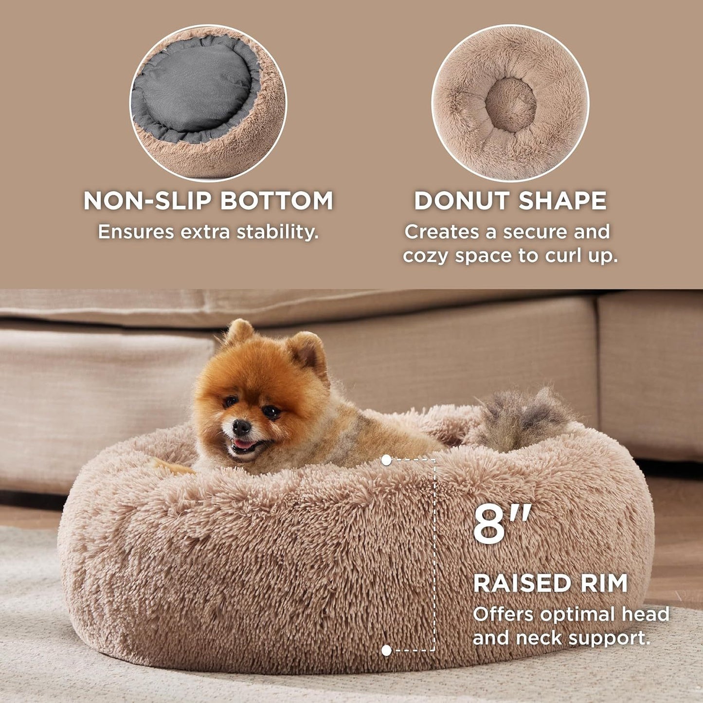 Panier Douillet Antidérapant pour Chien – Rond, Uni et Ultra Moelleux