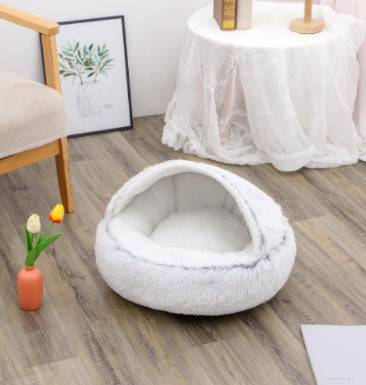 Lit Douillet 2-en-1 pour Chien et Chat – Nid Rond en Peluche pour l’Hiver