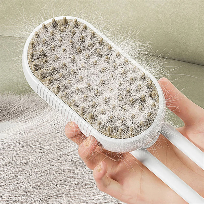Brosse Vapeur 3-en-1 pour Chat et Chien — Brosse Électrique avec Pulvérisation, Massage, Toilettage et Retrait des Poils